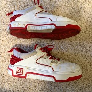 Christian Louboutin White and Red Low-Top Sneakers